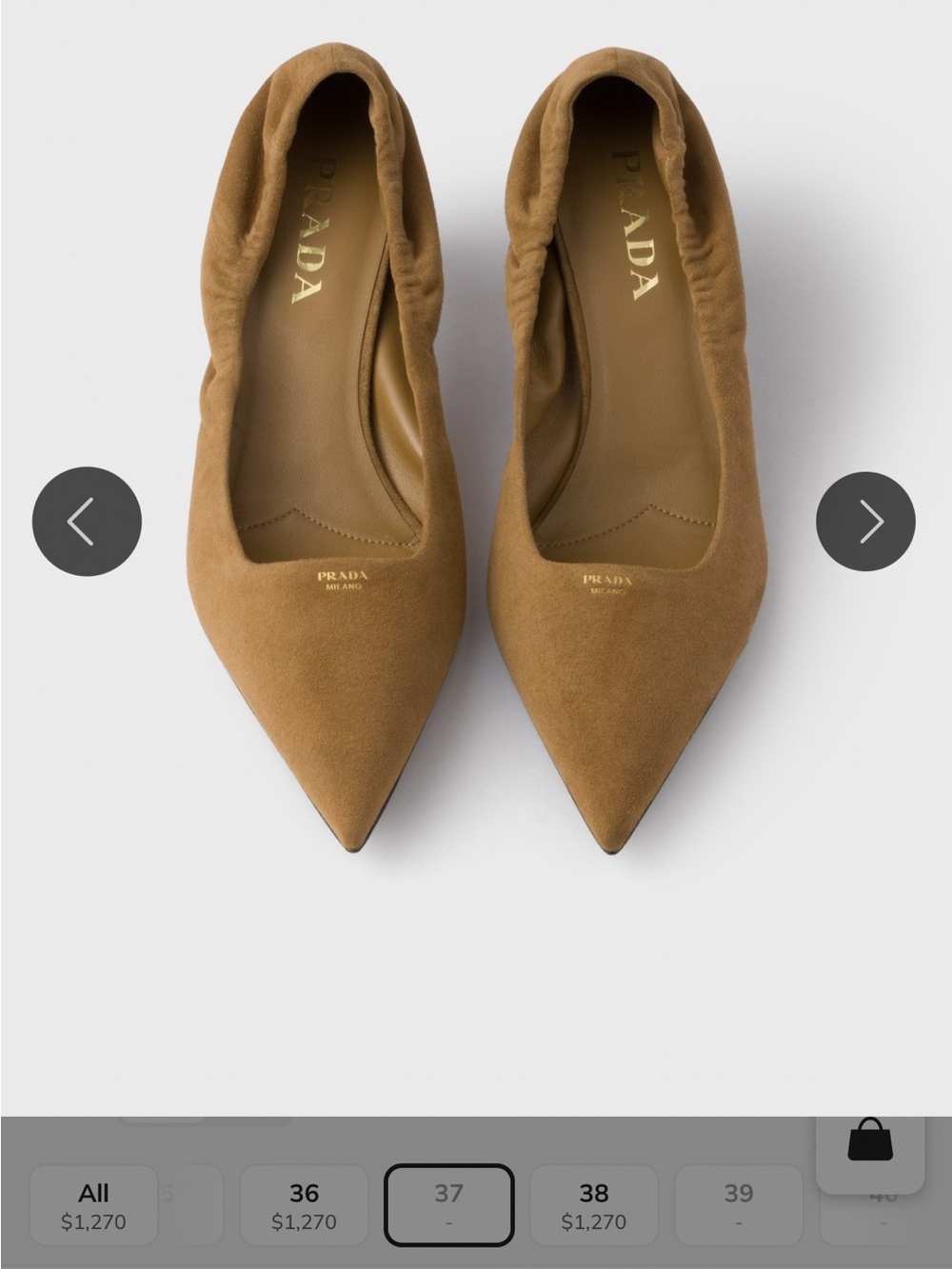 Prada Camel Suede Pointed Toe Low Heels